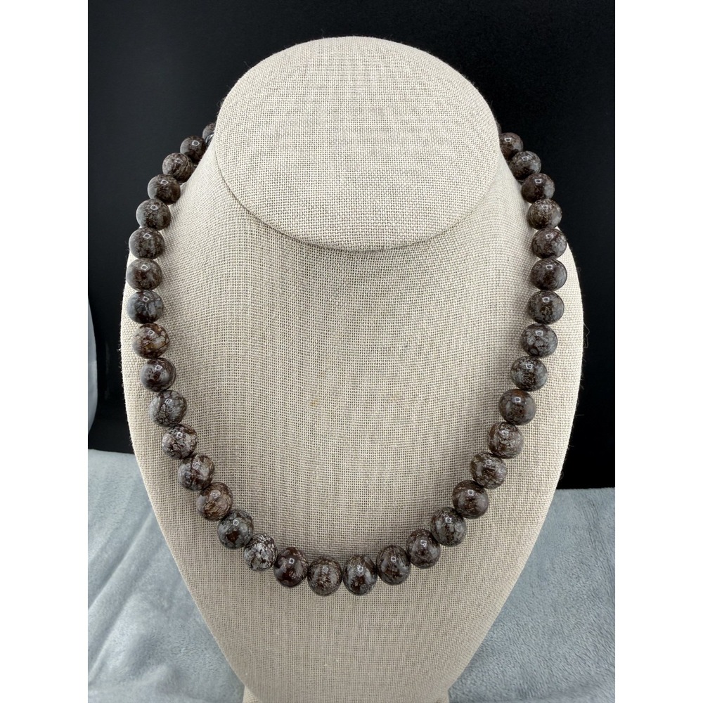 Vintage DTR Mine Finds By Jay King Beaded Necklace Snowflake Obsidian 18" Signed